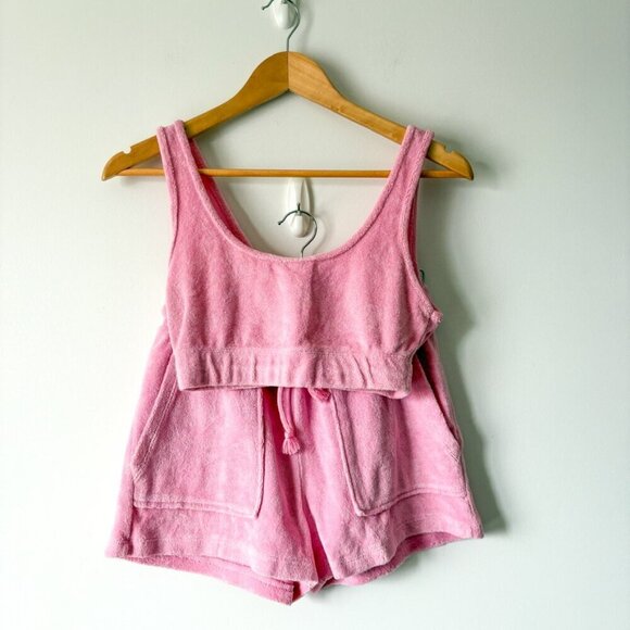 Zara Terry Cloth SET Scoop Neck Crop Top High Waist Shorts Pink Size Small - Picture 5 of 10